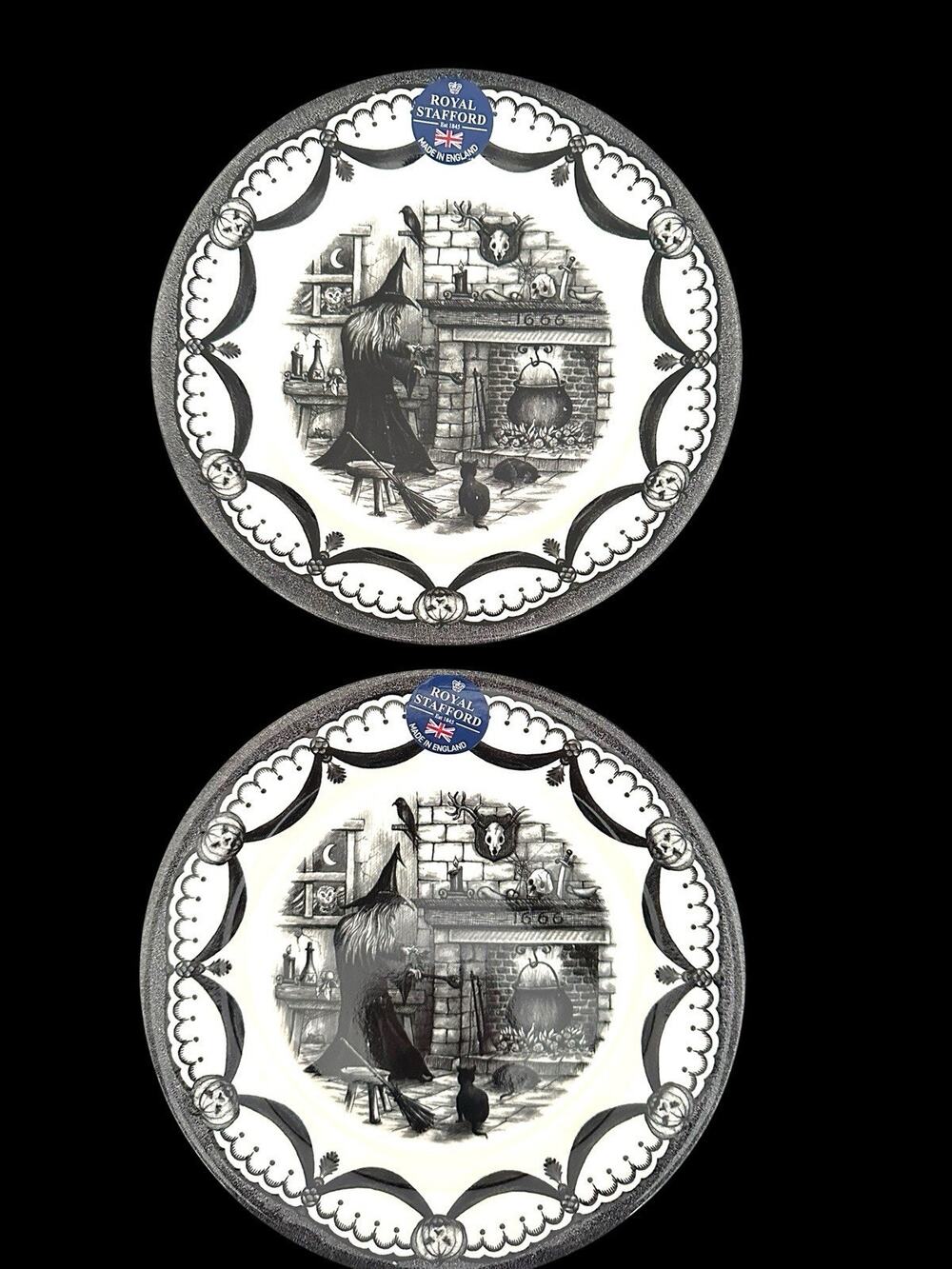 2 Royal Stafford Spookeyville Witches Home Black Cat 8.5” Salad Plates NWT